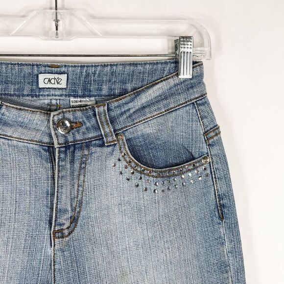 Cache Size‎ 4 Capri Jeans Cropped Light Blue Rhinestones Cuffed Pockets 1075 - Picture 6 of 8